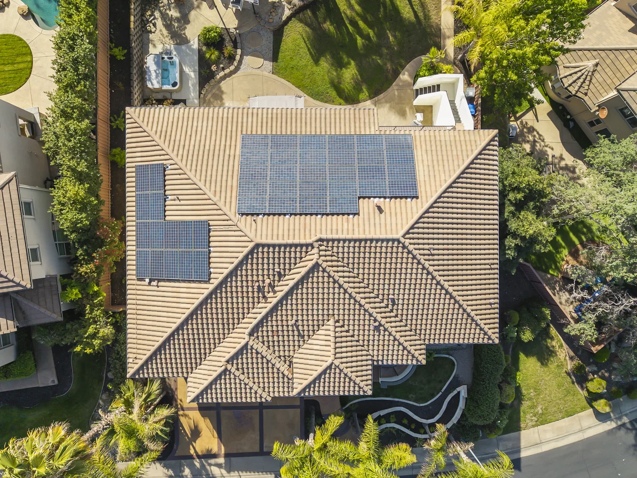 Aerial of luxury home and grounds