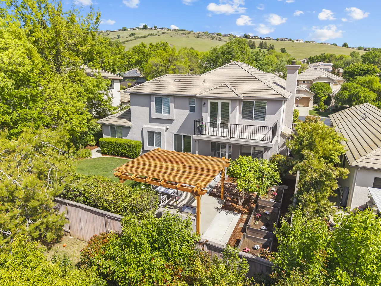Aerial of suburban hillside community