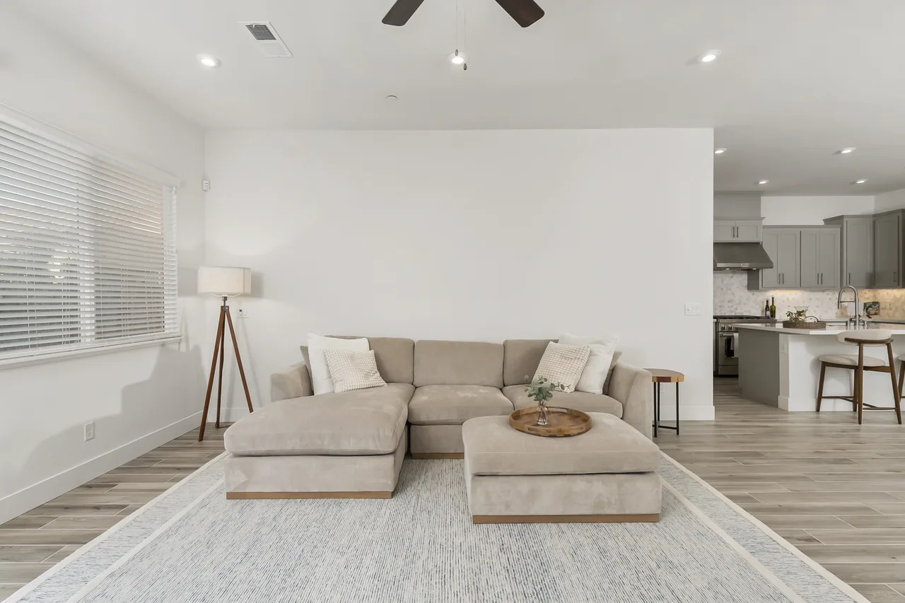 Modern open living room with sectional