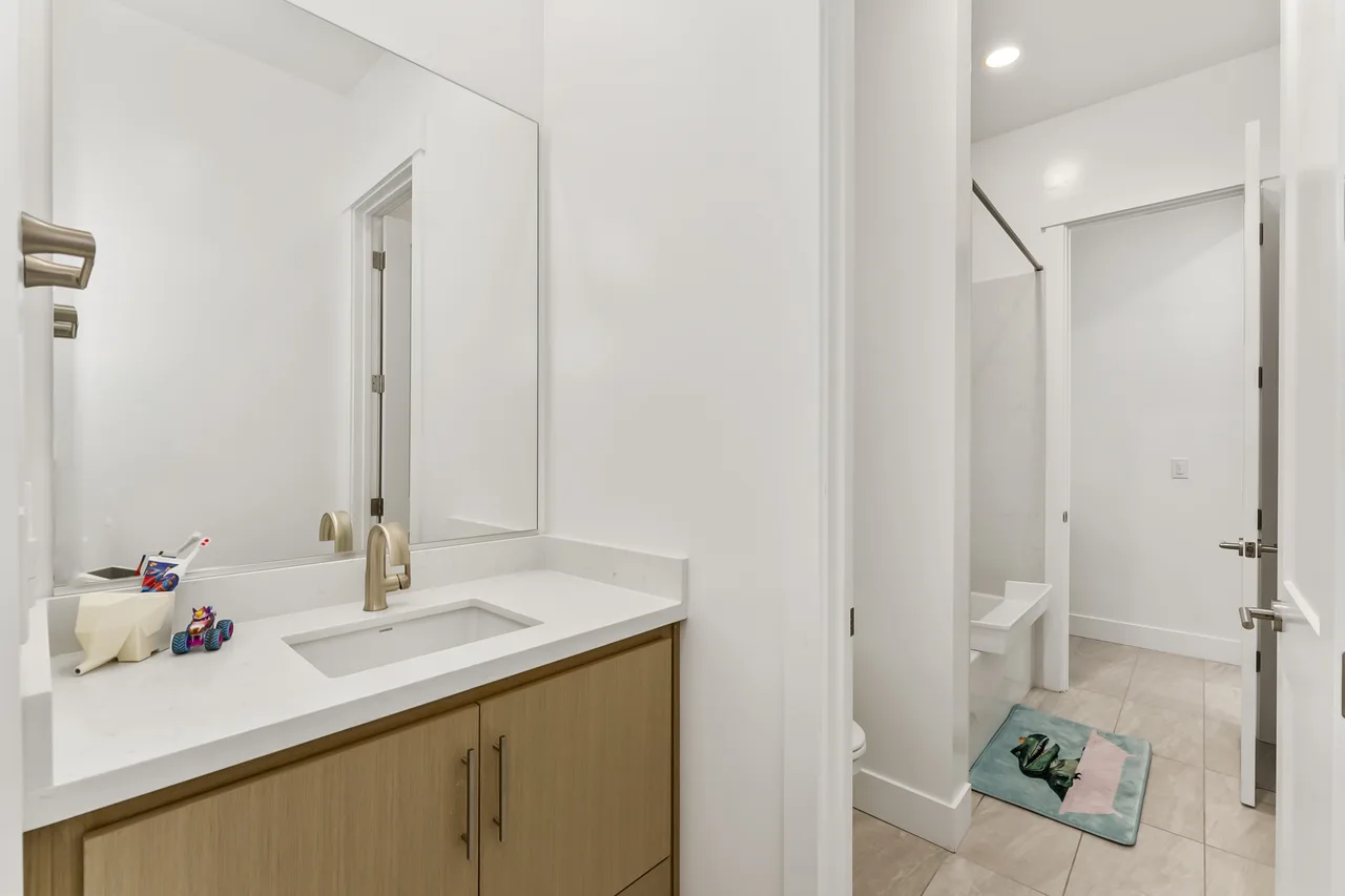 Modern bathroom with tile shower