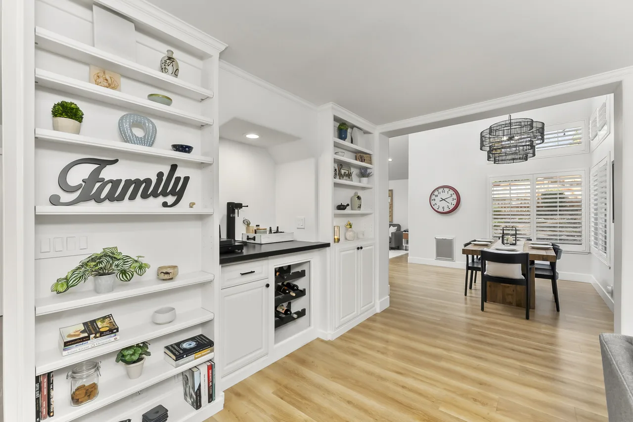 Bright family room with high ceilings